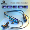 Wiresto TWS Earphone Wireless Bluetooth Earbuds Gaming Music In-Ear Headphones Step Counting Headset Neck Hanging Magnetic Earbuds Sport Waterproof Earphone LED Display Earbuds Support TF Card. 