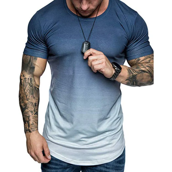 Summer%20Fashion%20Men%20Gradient%20Color%20Short%20Sleeve%20Round%20Neck%20T-Shirt%20Slim%20Fit%20Top%20-%20Image%202