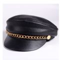 BRAND   Spring/Winter Uni54-60 CM Balck  Leather Windproof Baseball Caps Man/Woman Duckbill Gorras- chain. 