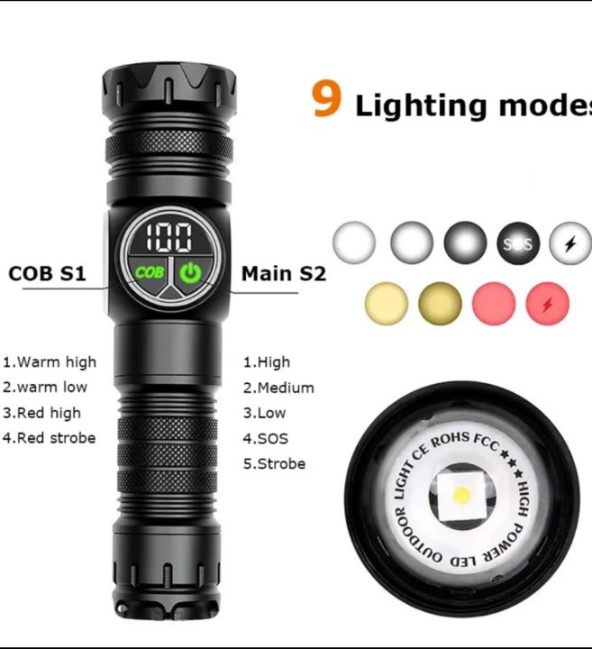 Rechargeable%20LED%20Flashlight%20with%20USB%20Output,%2010W%20COB%20&%2030W%20LED,%205000mAh%20Battery,%20Multi-Mode,%201500m%20Range,%20Universal%20Plug%20-%20New%20-%20Image%204