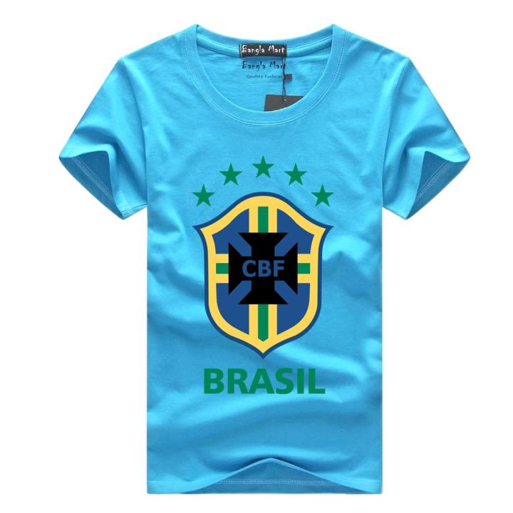 Half Sleeve Comfortable Jersey Fabrics Tshirt With Brazil Logo