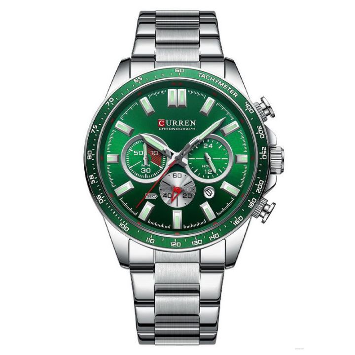 CURREN-8418(silver & green) Top Brand Men's Watch Original Watch Fashion Quartz Calendar Waterproof Chrono Outdoor Leisure Sport Business Men Watch