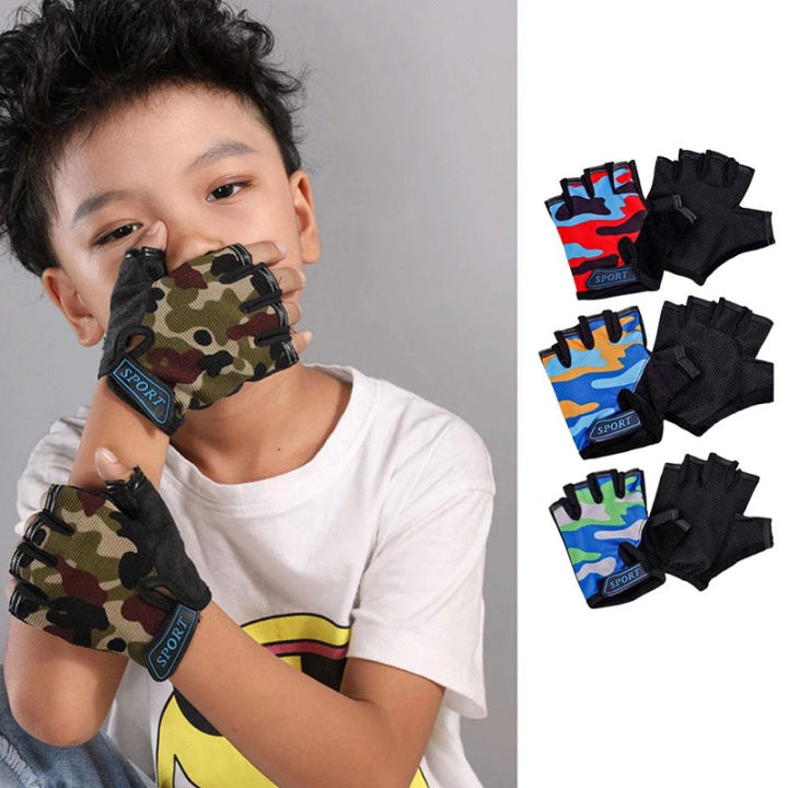 Children Cycling Gloves Kids Half Finger Gloves Elastic Non-slip Bicycle gloves