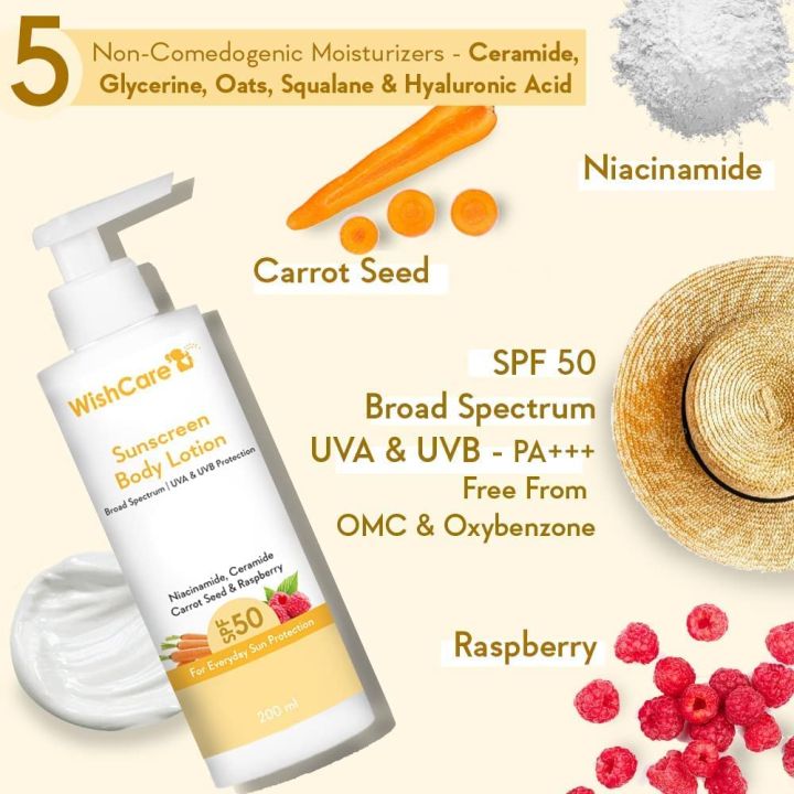 WishCare%20SPF50%20Sunscreen%20Body%20Lotion%20-%20Broad%20Spectrum%20-%20UVA%20&%20UVB%20Protection%20with%20No%20White%20Cast%20-%20With%20Carrot%20Seed%20&%20Raspberry%20-%20For%20Men%20&%20Women%20-%20200%20Ml%20-%20Image%203