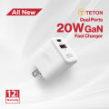 TETON 20W 2-Port GaN Charger, USB C Wall Charger for Samsung Galaxy S24/S23, iPhone 17/16/15/14/13. 