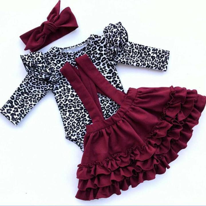 Newborn Infant Toddler Baby Girl Clothes Leopard Ruffles Romper Pleated Gown Skirts Jumpsuit Outfit Cute Autumn Warm 3Pcs Set