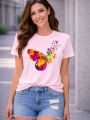 Pink &White Tops Ladies Short Sleeve Casual Girl's New T-Shirt.