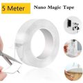 Double Sided Transparent Nano Tape 1 Meter Durable No Trace Reusable Waterproof Adhesive Tape Cleanable Washable Magic Nano Tape Magic Tape Magnetic Tape Double-Sided Household Product Wall Hanger Strong Adhesive Nano-Tape.