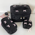 Simple Bow Black Makeup Bag Portable Storage Bag Cosmetic Organizer Pencil Case@#BD241D. 