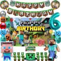 Miner Craftes Birthday Party Decoration Pixel Game Disposable Tableware Balloon Banner Backdrop Party Supplies.
