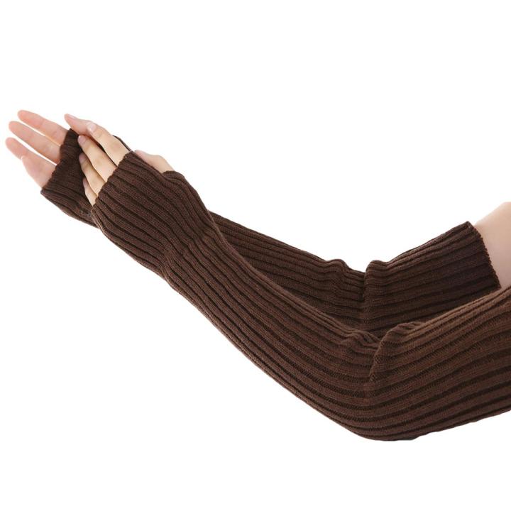 Women Stretchy Sleeve Fingerless Gloves Warm Knitted Mittens Arm Warmers