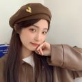 Fall Winter Elegant Solid British Painter Hats Brimless Baret For Women Woolen Beret Hat With Love Heart. 