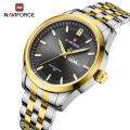 NAVIFORCE 9203 Business mens watches stainless steel strap with Day Quartz Wristwatches- Two Tone & Black.