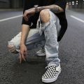 Bottom Zipper Knee Holes Denim Jeans Destroyed Ripped Slim Mens Biker Jeans New Men Fashion Streetwear Hip Hop Pants Joggers. 