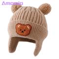 Cozy Baby Hat Adorable Cartoon Bear Winter Hat with Ear Protection Soft Warm Unisex Baby Beanie for Cold Weather Elastic Knitted Design Perfect for Southeast Asian Buyers Children Hat.