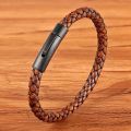 XQNI New Classic Style Men Leather Bracelet Simple Black Stainless Steel Button Neutral Accessories Hand-woven Jewelry Gifts. 