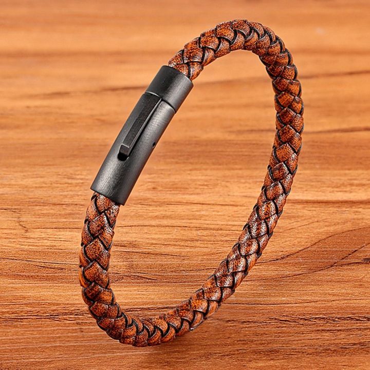 XQNI%20New%20Classic%20Style%20Men%20Leather%20Bracelet%20Simple%20Black%20Stainless%20Steel%20Button%20Neutral%20Accessories%20Hand-woven%20Jewelry%20Gifts%20-%20Image%207