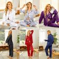 Ladies Pajamas Set Long Sleeve Soft Lounge Wear Silk Satin Pj.