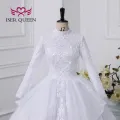 2023 New Arab Muslim Wedding Dress White Color Ball Gown Plus Size Lace Appliques With Beading Bride Dresses For Women WX0327. 