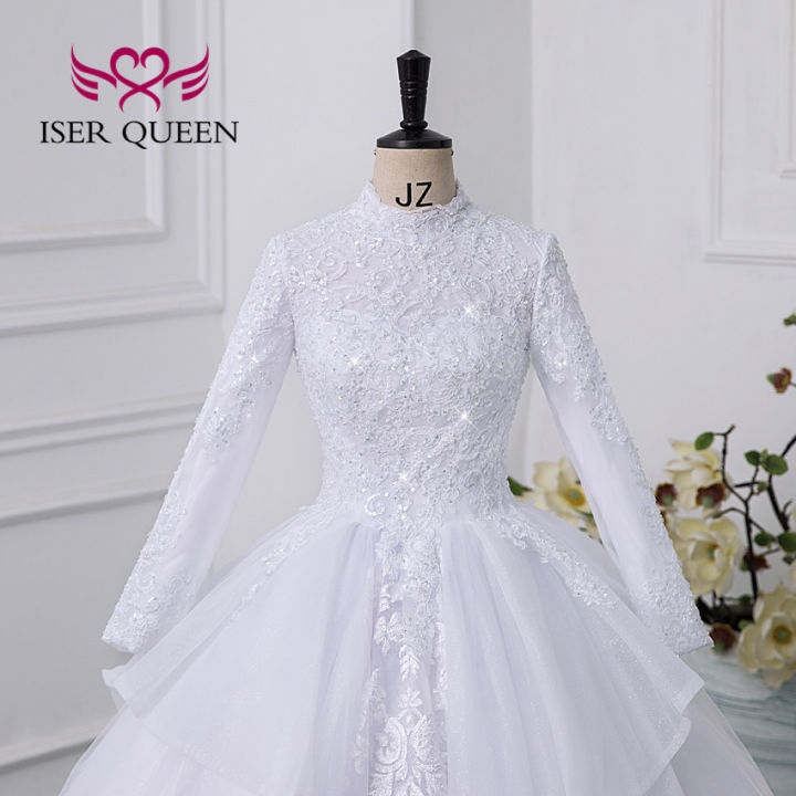 2023%20New%20Arab%20Muslim%20Wedding%20Dress%20White%20Color%20Ball%20Gown%20Plus%20Size%20Lace%20Appliques%20With%20Beading%20Bride%20Dresses%20For%20Women%20WX0327%20-%20Image%205