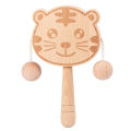 Wooden cartoon tambourine toy, newborn baby can chew and shake drum, traditional children's early education hand ringing the bell. 