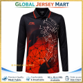 Li‑Ning Attack Performance Jersey 2026/27 – Black/Red Tech Graphic – Full Sleeve Polo Collar Sports Jersey / Training Shirt.