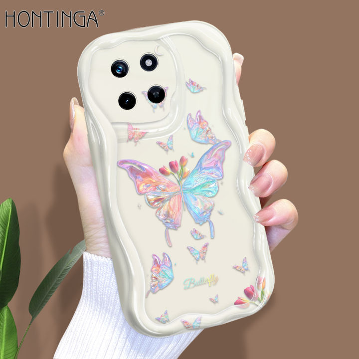Hontinga for Realme 11 4G Back Cover Colorful Butterfly Phone Case Cream Texture Wavy Edge Soft Mobile Cover