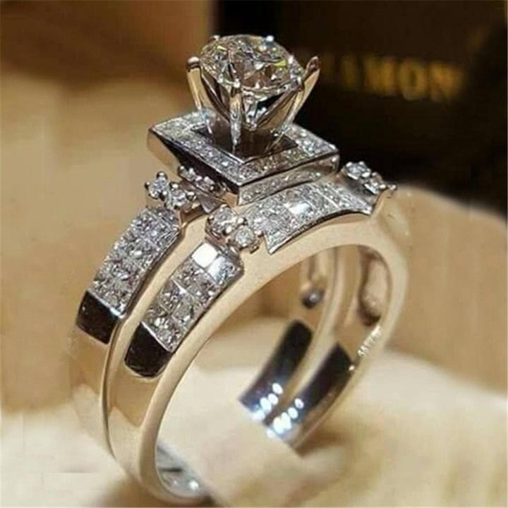 HOYON 18K White Gold Color Diamond Style Ring Set For Women Fine Luxury 925 Sterling Silver Color Moissanite Wedding Jewelry