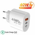 Universal Portable EU/US Plastic 40W USB-C Fast Charging Plug Premium Compatible Lightweight 3 Ports Travel Charger PD Power Adapter. 