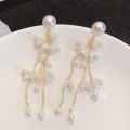 Blue Bell Flower Pearl Earrings Suitable for Women Korean Temperament Long Tassel Earrings Sweet New Design. 