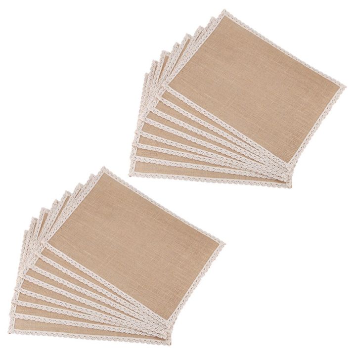 16Pcs Linen Table Mat Lace Placemat Set Natural Jute Woven Tableware Mat Wedding Party Decoration