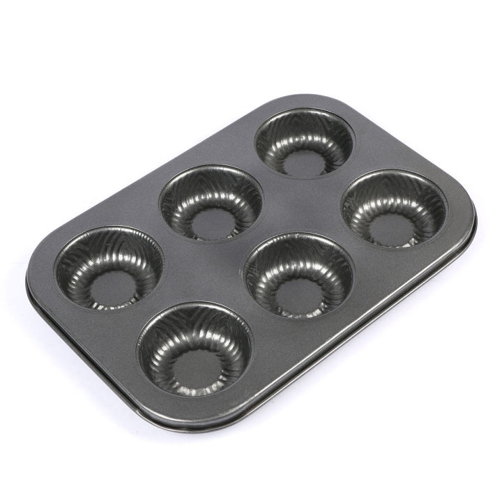 6 Round Non Stick Muffin and Mini Cupcake Mold - Black