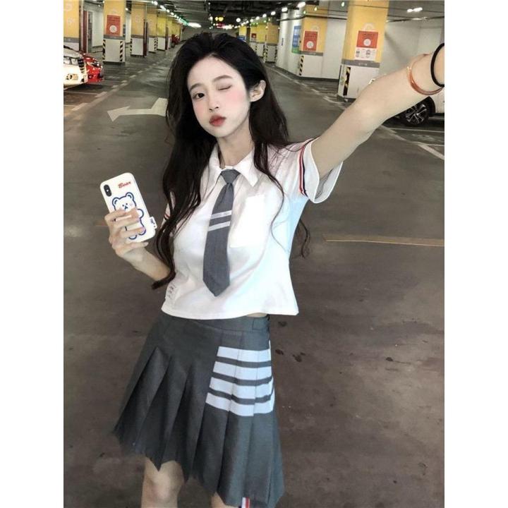 Cyndi Wang Same Pleated Skirt Suit Preppy StylejkUniform British Style School Uniform Student Graduation Dress Sweet Cool Female Summer