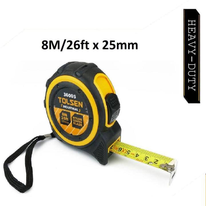 TOLSEN Measuring Tape 8M 26FT with Nylon Coated Blade Industrial TPR Handle 36005