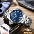 CRRJU 5003 Unique Fashion Stainless Steel Quartz Luminous watch For Men - Silver Blue Color. 