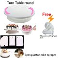 Combo Cake Decorating Turn table & 3 PCS Plastic Cake Scraper Free Measurement Cup set.