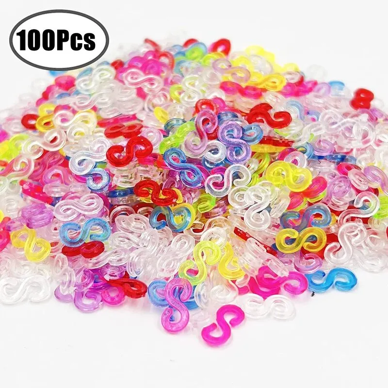 100Pcs Colorful S Shaped Clips Rubber Band Clasp Bracelet Clasp