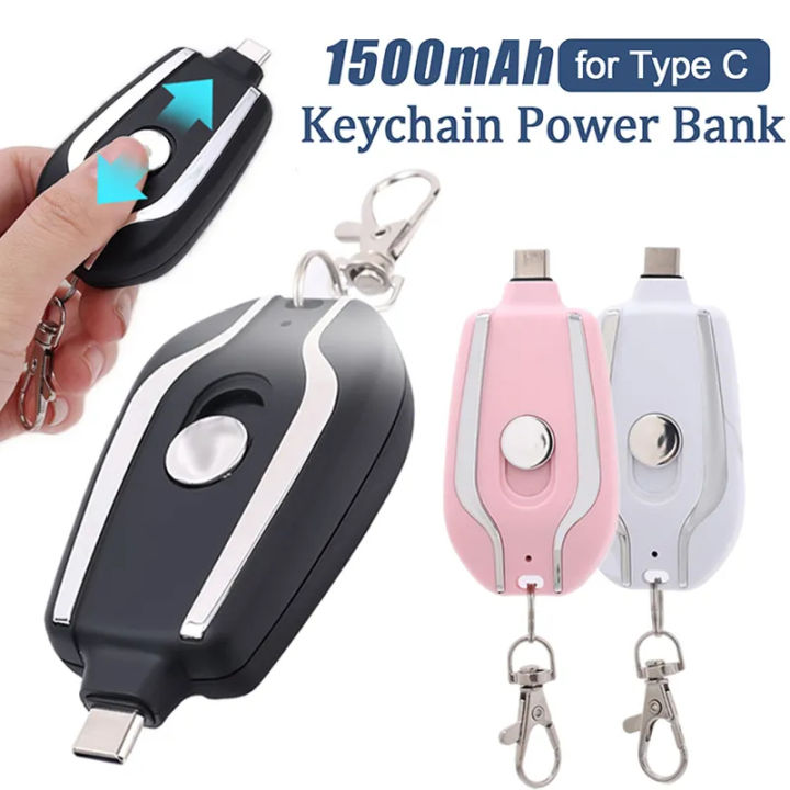 1500mAh Portable Keychain Power Bank Fast Charging for Type C Phone Charger External Battery Pack for Emergency Power