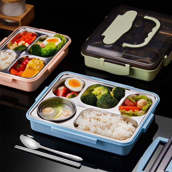 Lunch box 304 stainless steel plate student canteen heating bento portable fast food thermal insulation Compartments lunch box