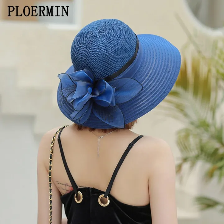 New%20Flower%20Summer%20Sun%20Hats%20For%20Women%20Beach%20Beige%20Organza%20Tea%20Party%20Hat%20Elegant%20Ladies%20Church%20Kentucky%20Derby%20Wide%20Brim%20Fedoras%20-%20Image%203