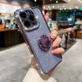 Luxury plating glitter rhinestones ring holder clear case for iPhone 15 13 11 12 14 Pro Max X XR Xs 7 8 plus soft silicone cover. 