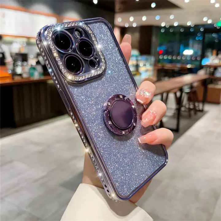 Luxury%20plating%20glitter%20rhinestones%20ring%20holder%20clear%20case%20for%20iPhone%2015%2013%2011%2012%2014%20Pro%20Max%20X%20XR%20Xs%207%208%20plus%20soft%20silicone%20cover%20-%20Image%204