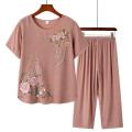 Middle-Aged and Elderly Women's ClothingTSummer Imitation Cotton and Linen Mother's Clothes Two-Piece Suit Mother-in-Law60Years Old70GrandmaTT-shirt Pants. 