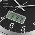 12Inch Wall Clock with Digital Date, Week & Indoor Temp - Battery Operated Wall Clock, Auto Sets,Easy to Read.
