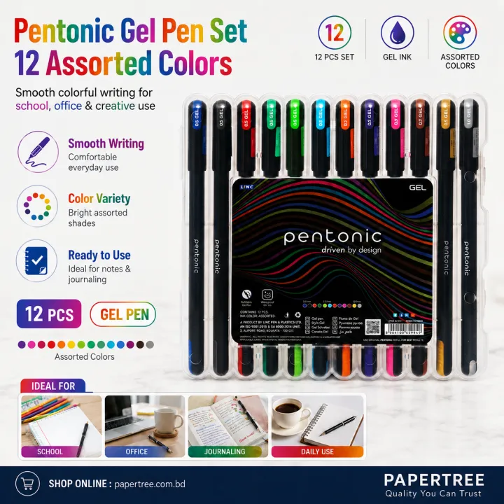 Pentonic Multi-Color Gel Pen Set with Refillable 0.7mm Tips in Elegant Box