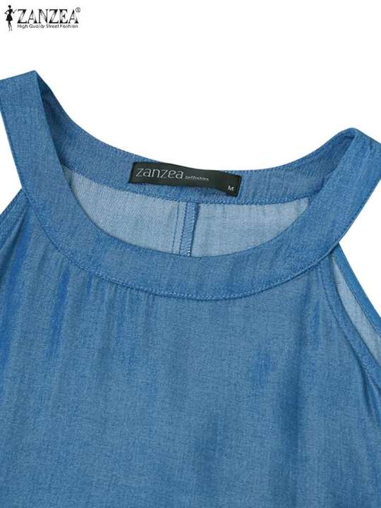 2024%20PLUS%20SIZE%20ZANZEA%20Fashion%20Denim%20Long%20Dress%20Women%20Halter%20Swing%20Sundress%20Holiday%20Sleeveless%20Robe%20Casual%20Loose%20Maxi%20Dress%20-%20Image%205