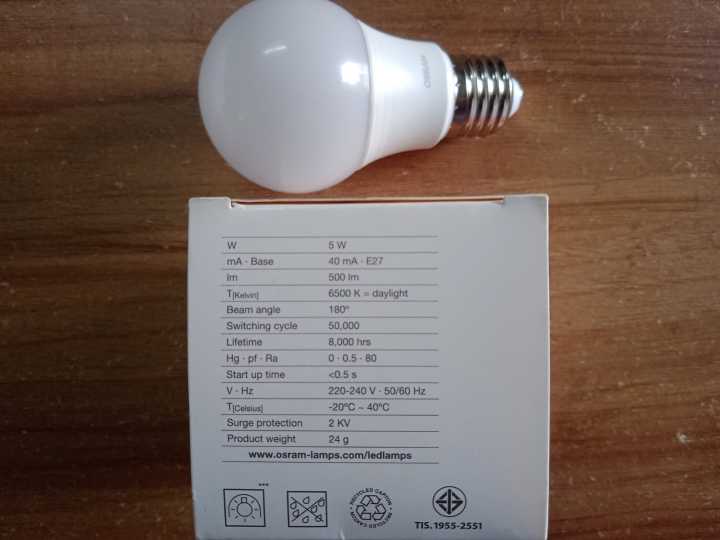 OSRAM%20LED%20Bulb%205W%20220V%20AC%20500lm%20Daylight%20E27%20(Thread%20Type)%20-%20Image%204
