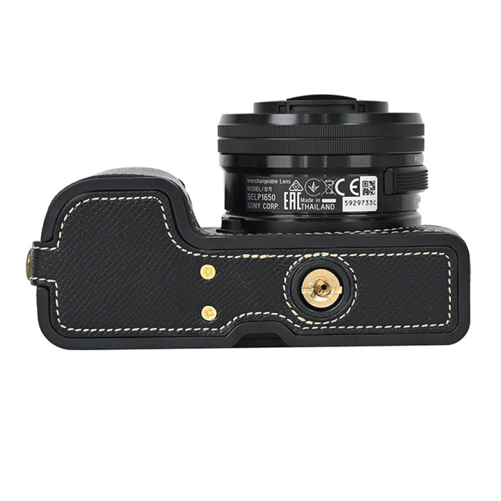 Palm%20Print%20PU%20Leather%20Camera%20Half%20Body%20Case%20For%20Sony%20A6400%20A6300%20A6000%20Battery%20Opening%20Bottom%20Cover%20With%20Hand%20Strap%20-%20Image%204