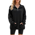 Women Pullover Sweatshirts Solid Color Casual Loose Long Sleeve 1/3 Zip T-shirt Tops Autumn Streetwear.