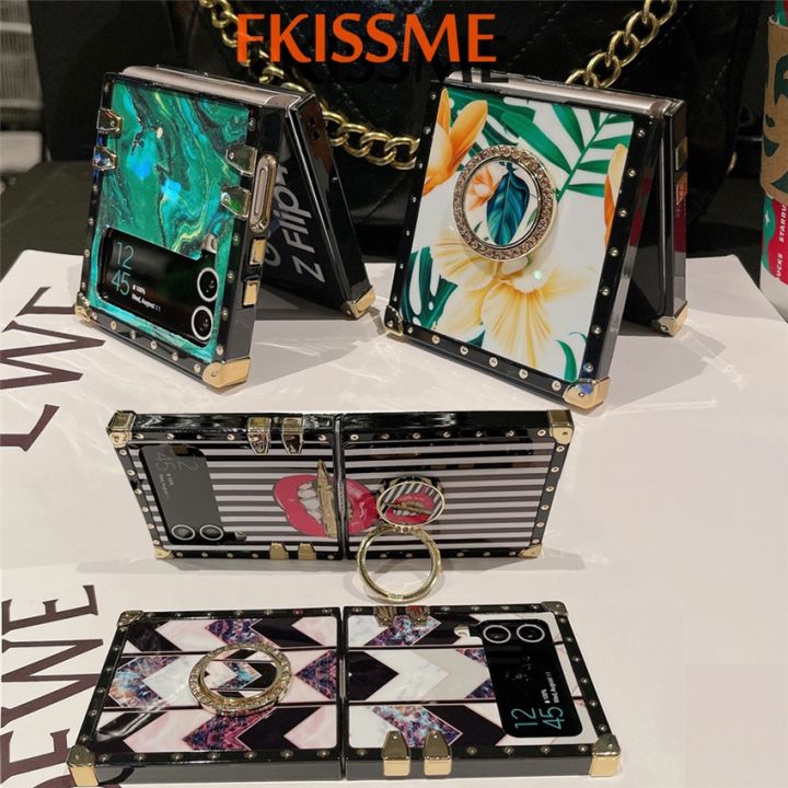 Luxury Flower Lips Geometric Phone Cover For Samsung Galaxy Z Flip 3 Flip 5 Case Fashion Square Case for Samsung Galaxy Z Flip 4